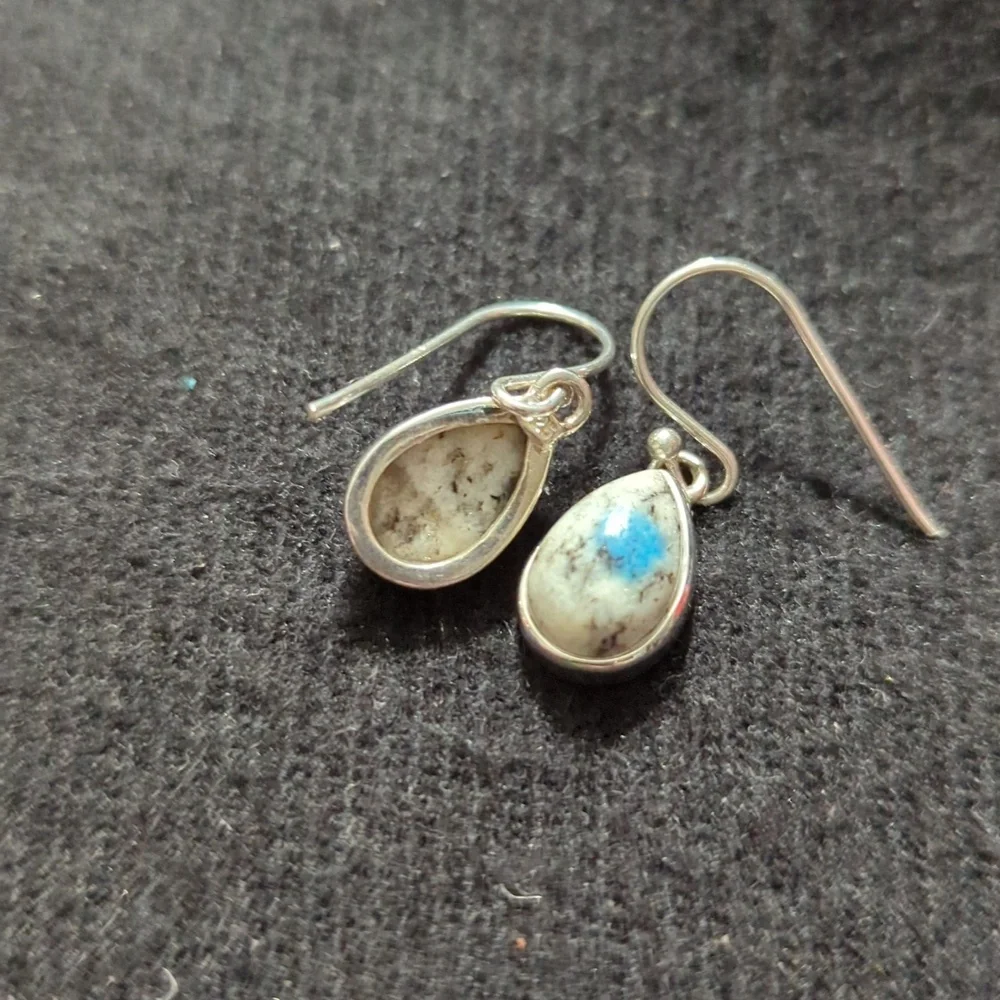 Sterling Silver White Black Blue K2 Gemstone Teardrop Statement Earrings